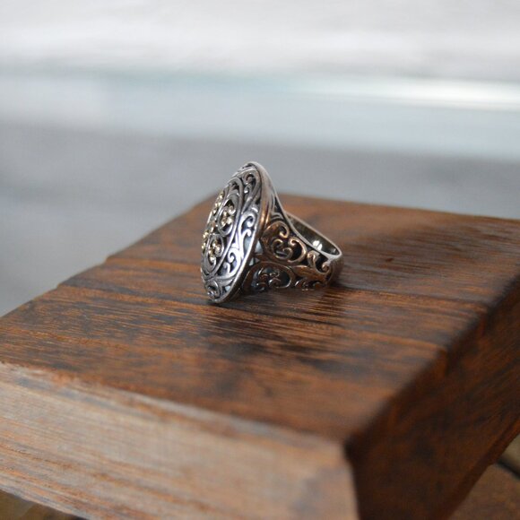 Vintage 18k Gold and Sterling Silver Art Nouveau Ring by Phillip Gavriel - Picture 3 of 8